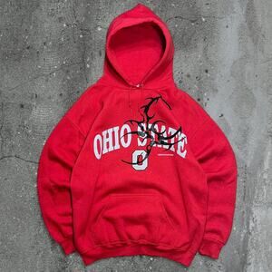 vintage 90s ohio state buckeyes reworked tribal design red football skate hoodie